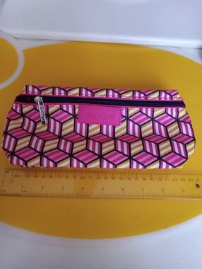 Clinique Pink and Yellow Geometric Cosmetic Pouch